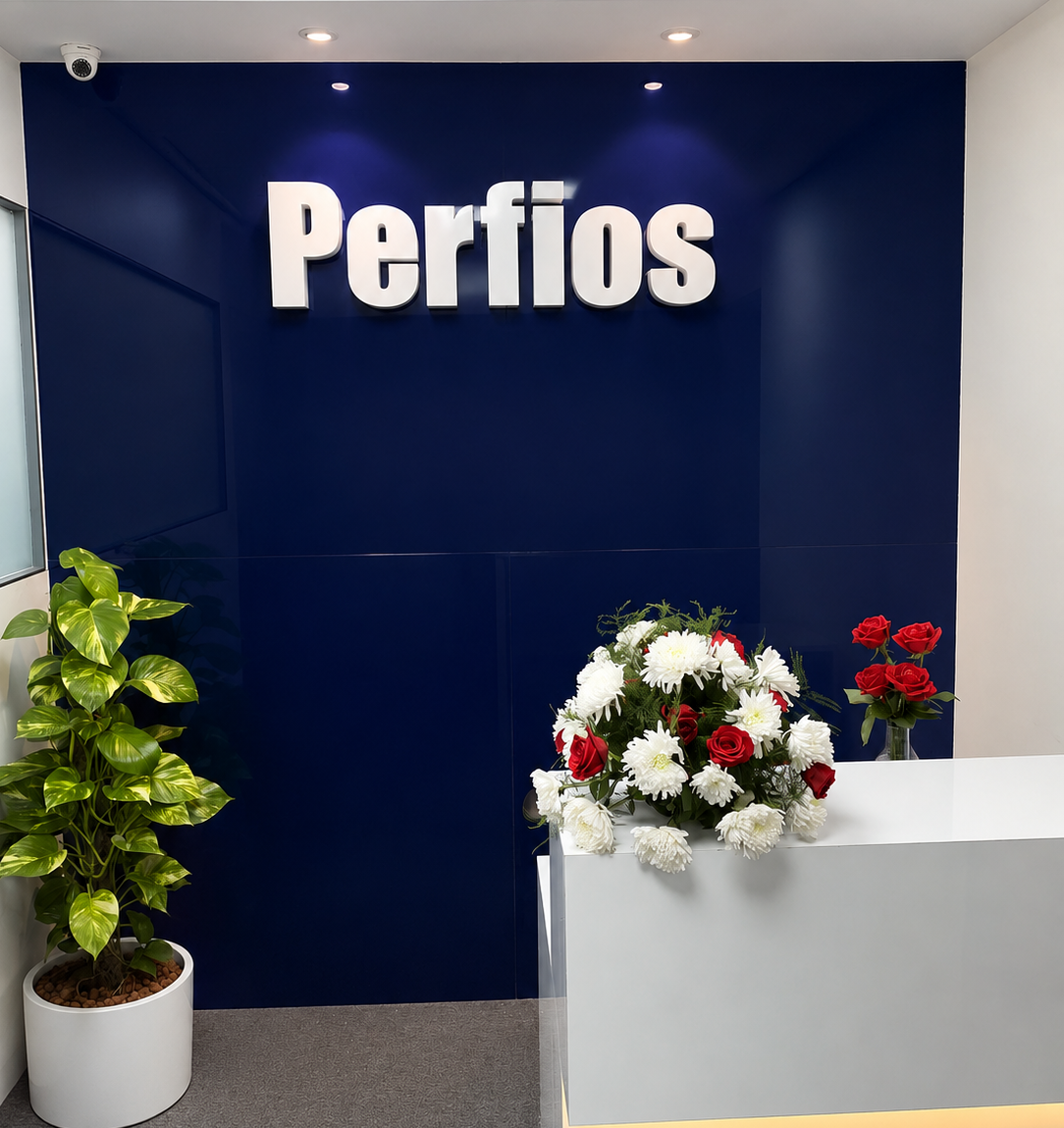 Perfios Corporate Reception Branding & Acrylic Logo Installation